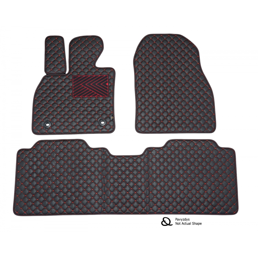 Odiniai kilimėliai QuiltyMats OPEL COMBO (Keleivinis) 2001-2011 (2 eilės) (Juodos spalvos - Raudonais dygsniais)