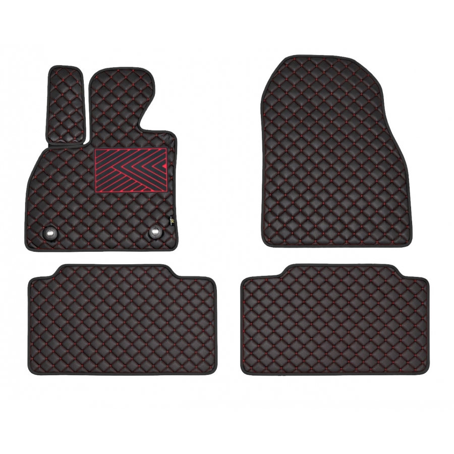 Odiniai kilimėliai QuiltyMats VOLKSWAGEN FOX 2005-2011 (Juodos spalvos - Raudonais dygsniais)