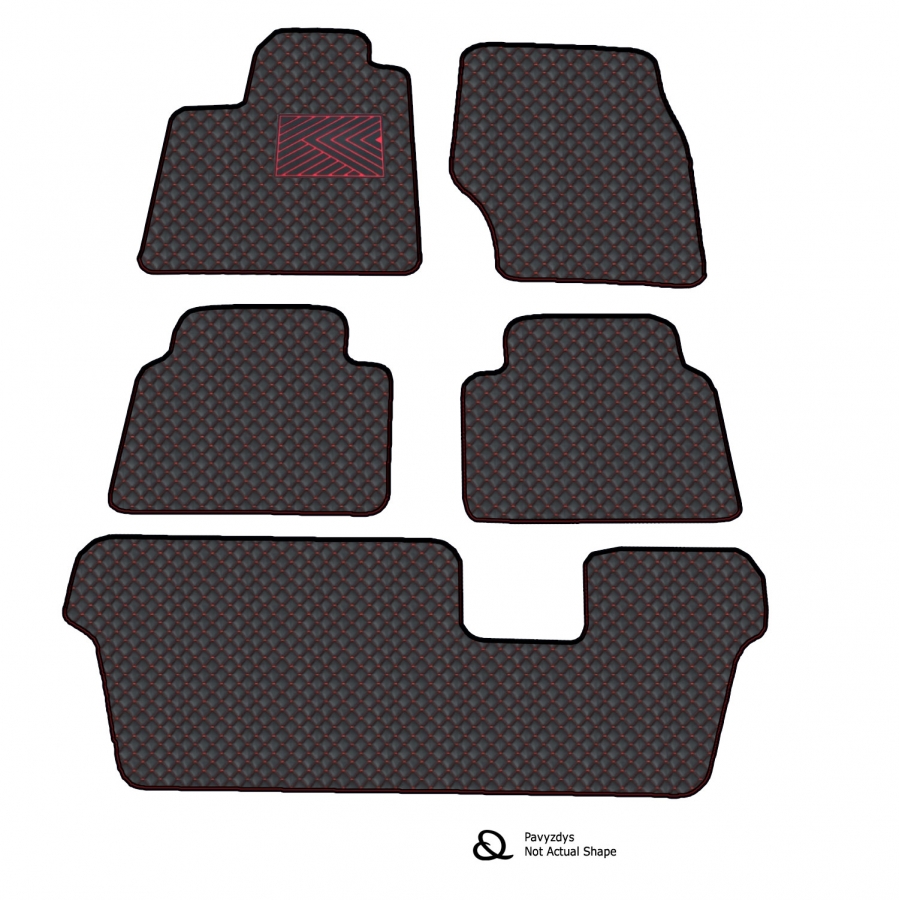 Odiniai kilimėliai QuiltyMats VOLKSWAGEN SHARAN (7 vietų) 2010-2023 (3 eilės) (Juodos spalvos - Raudonais dygsniais)