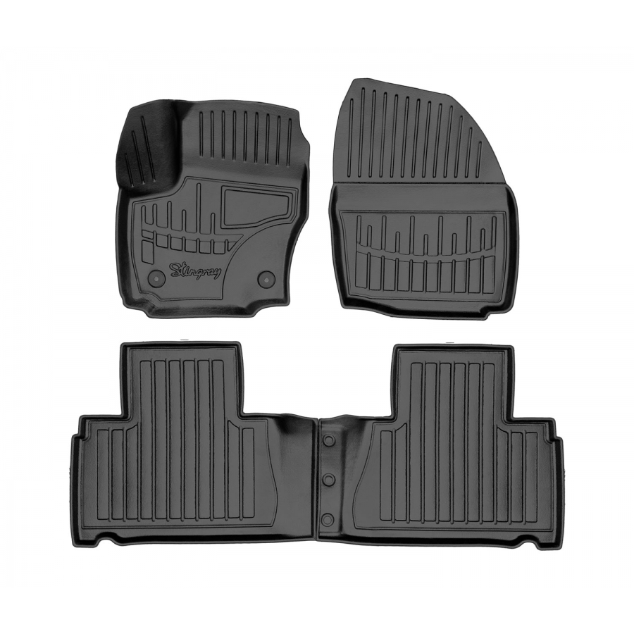 Guminiai 3D kilimėliai FORD S-Max 2011-2014 (Užspaudžiami tvirtinimai, Juodos spalvos)