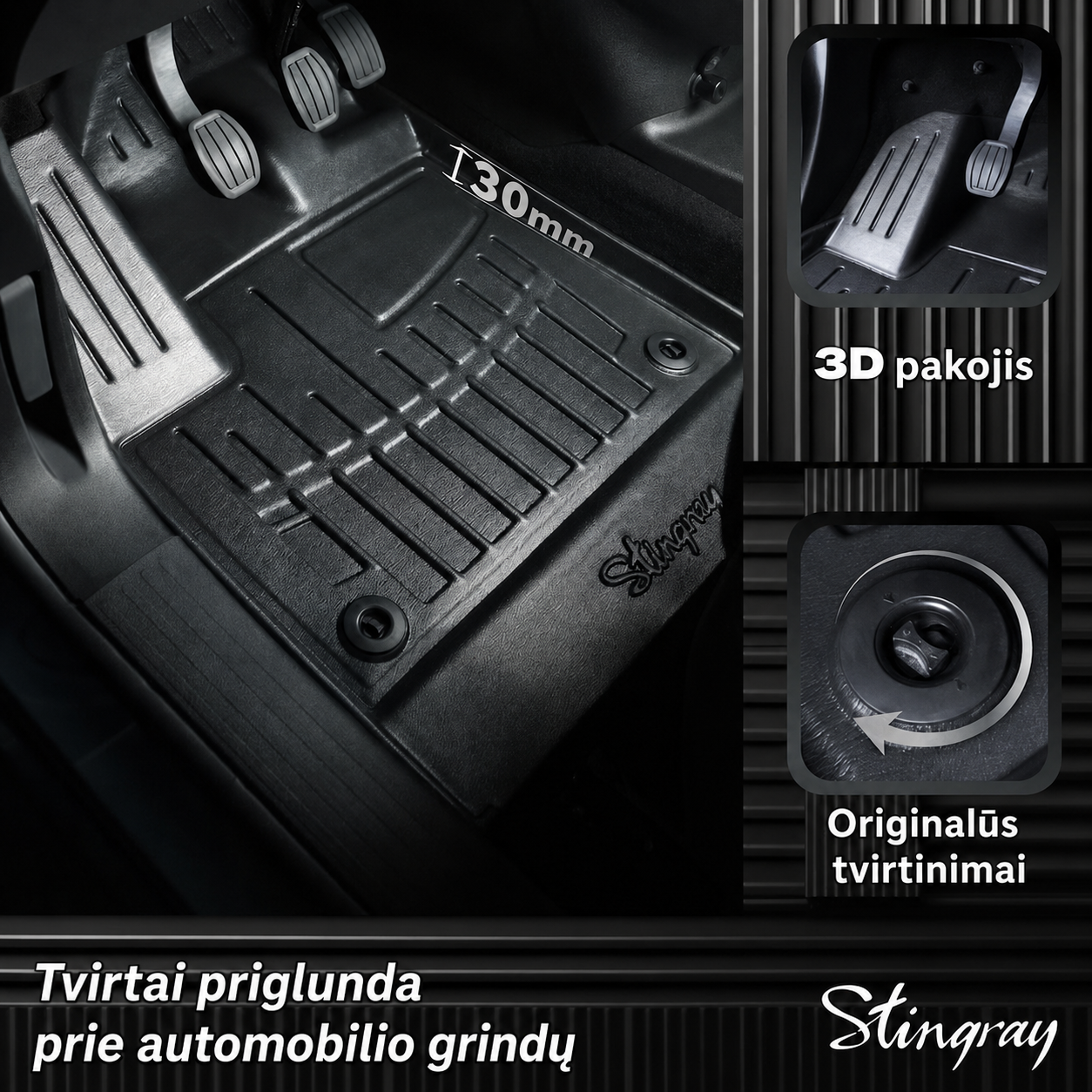 Stingray 3D automobilio salono kilimėlis su pakoju ir originaliais tvirtinimais